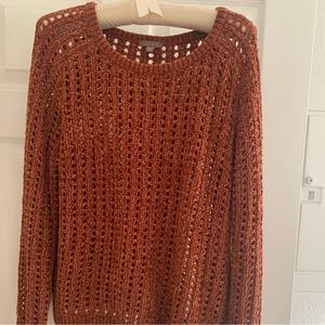 LILLA|P. Burnt orange open stitch soft chenille pullover